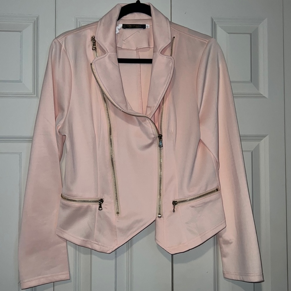 Chic Blush Pink Blazer with Gold Accents